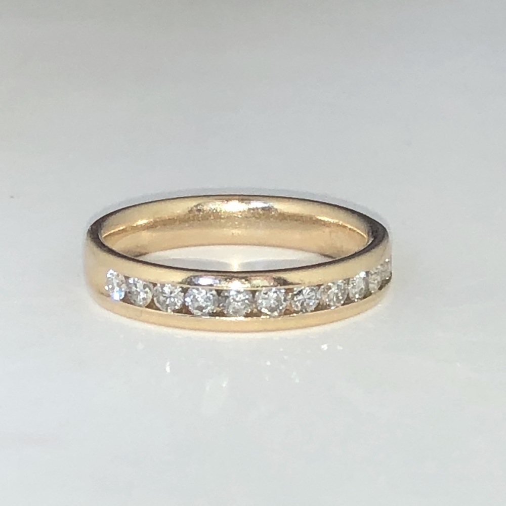 Solid Stamped 14K Yellow Gold NATURAL Round Cut Diamond Channel Set Band Ring
